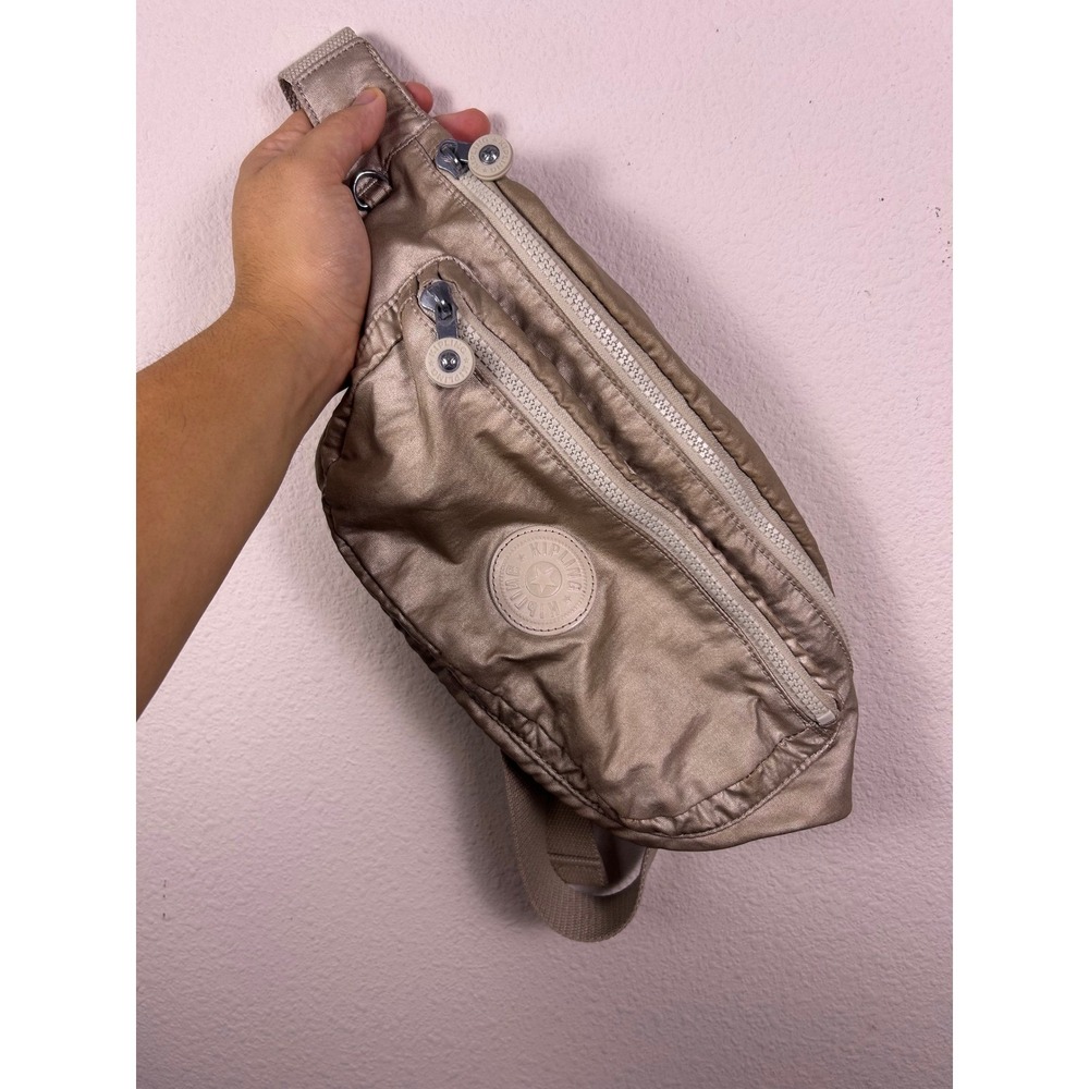 Kipling Metallic Crinkle Nylon Crossbody Sling Bag Adjustable Strap Pouch